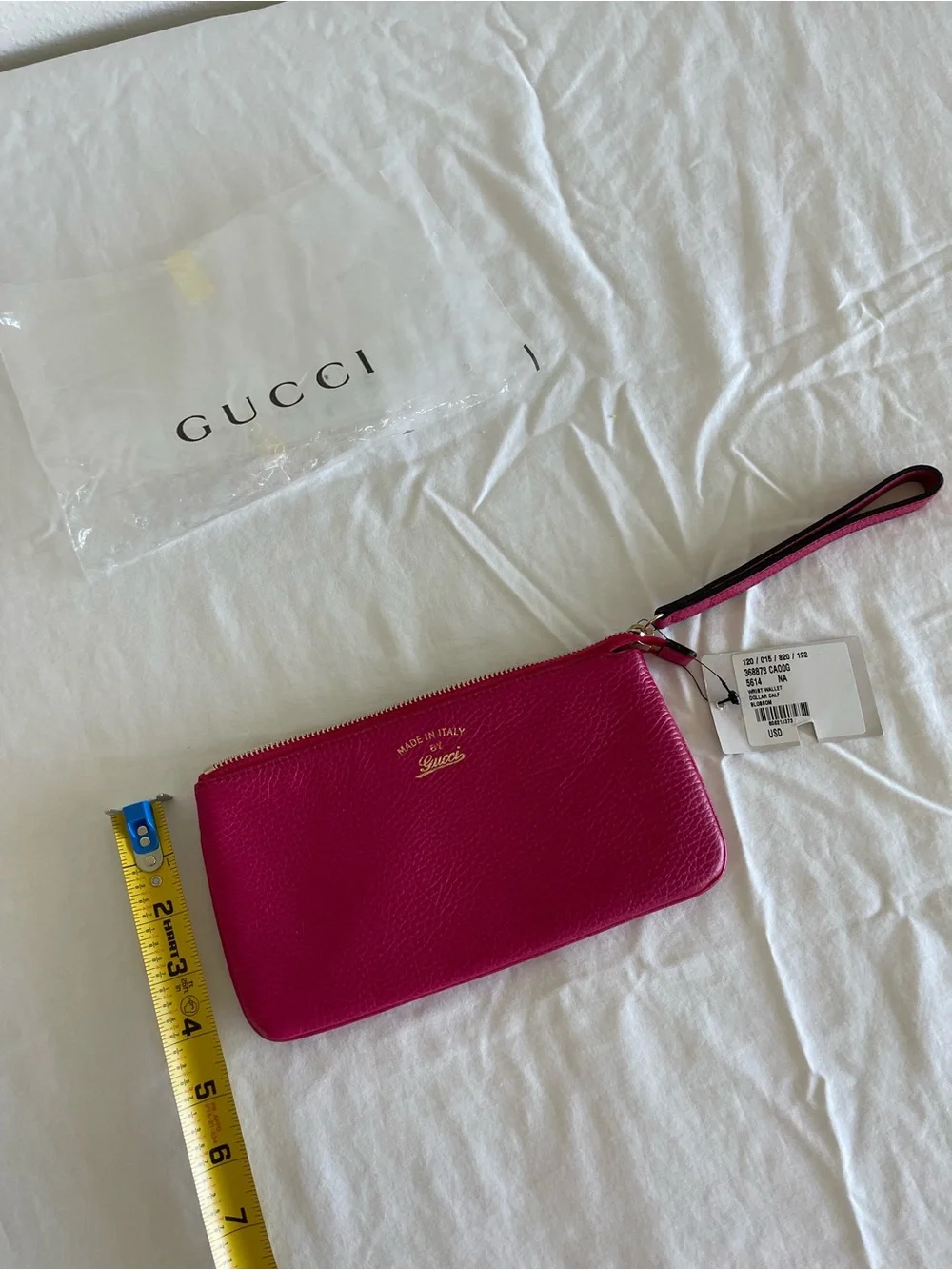 Authentic Gucci 368878 Wristlet Wallet Pouch Leather Hot Pink New